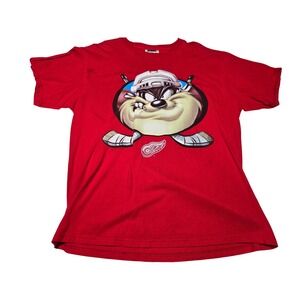 Vintage Detroit Red Wings Taz T-Shirt Tasmanian Devil Graphic L Looney Tunes NHL